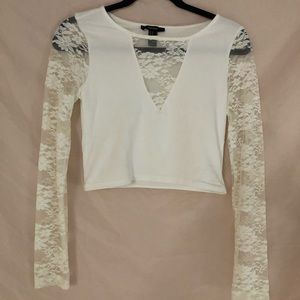 Long-sleeve Cropped Top with Lace Sleeves